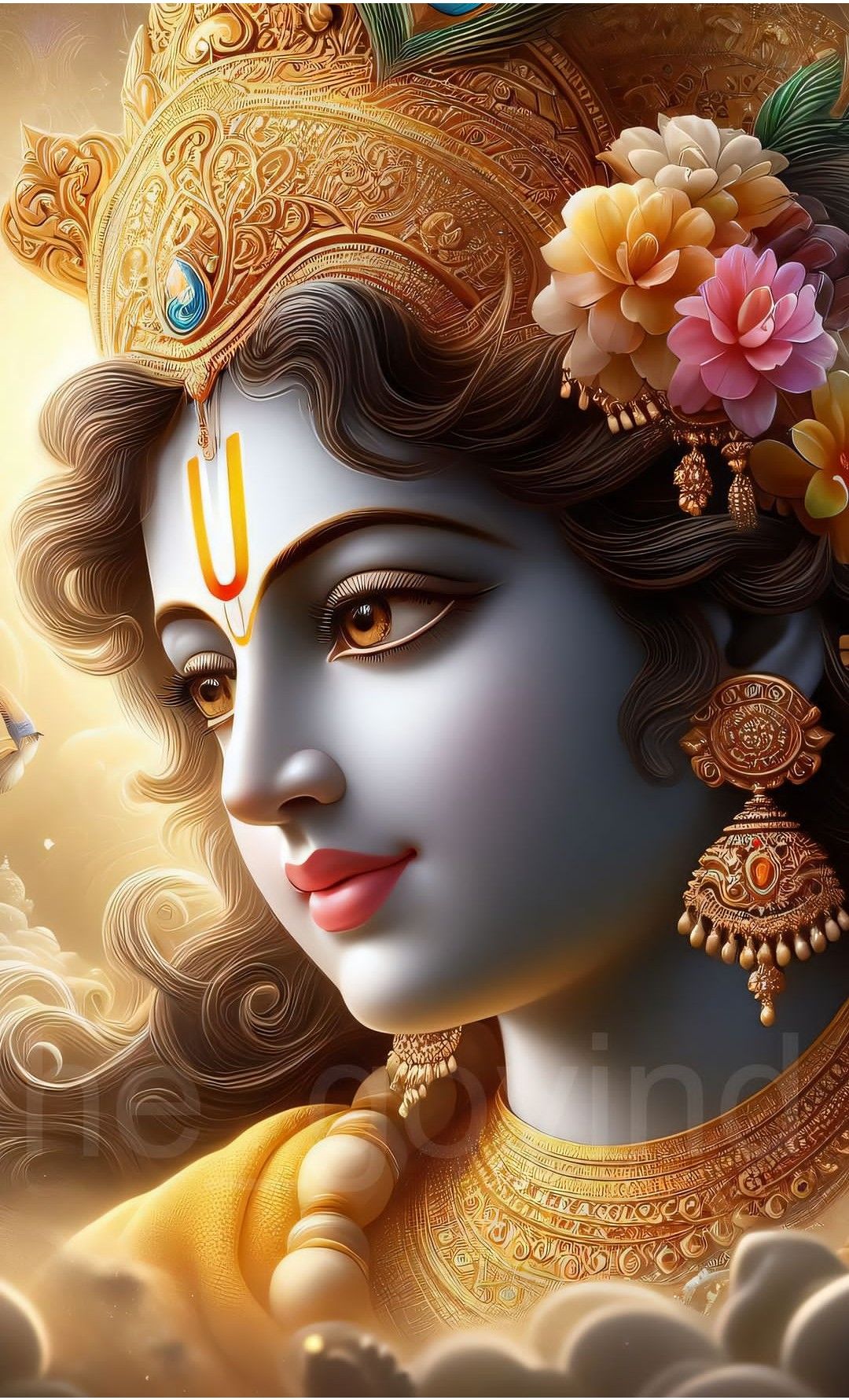 Divine Krishna with peacock feather adornment