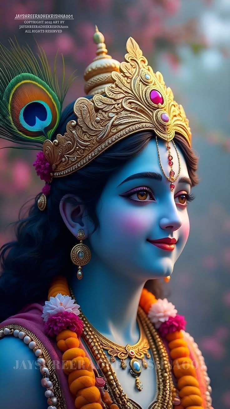 Divine Krishna portrait with peacock feather