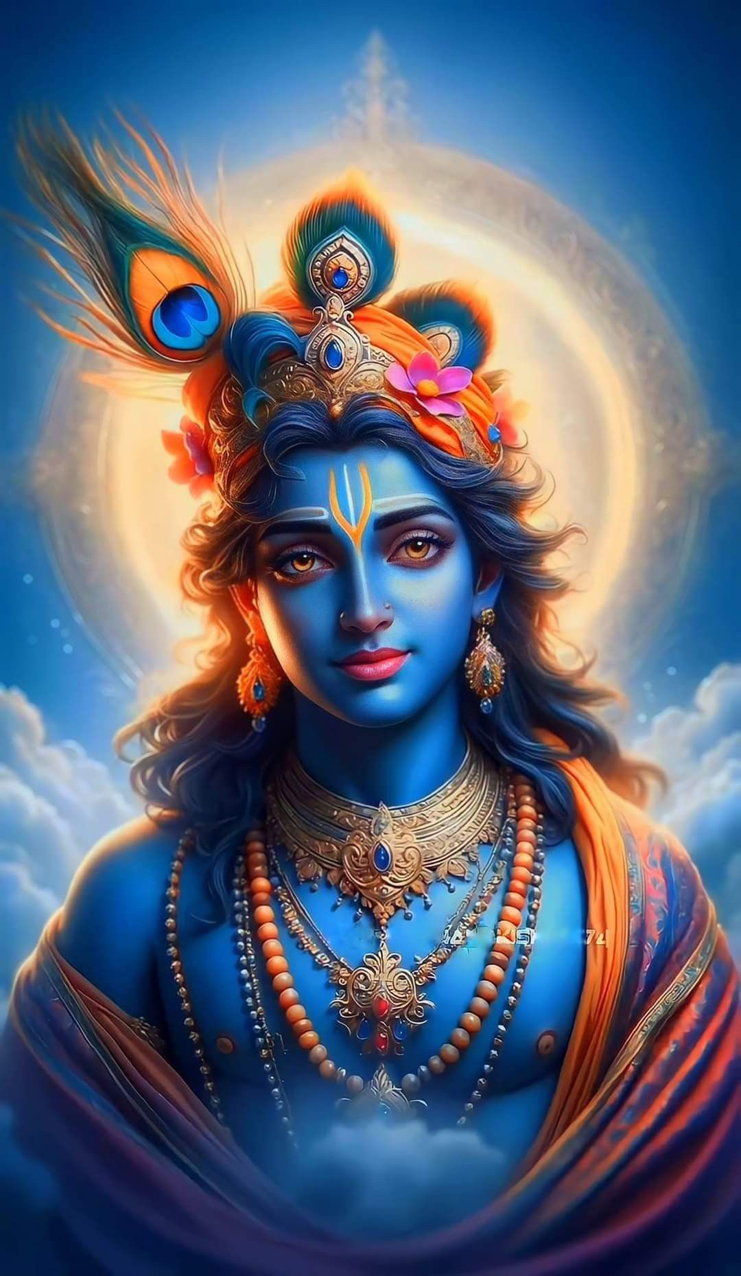 Divine Krishna portrait with peacock feather.