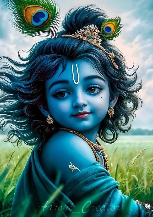 Child Krishna with peacock feather