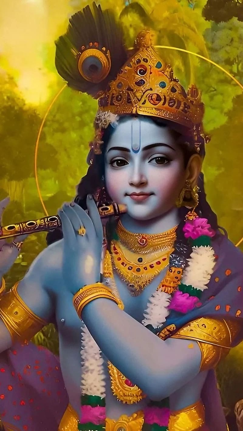 Krishna playing flute devotional wallpaper