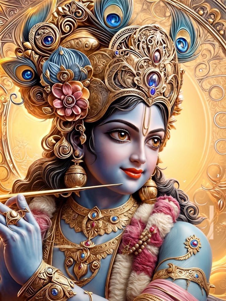 Lord Krishna with flute and peacock feather