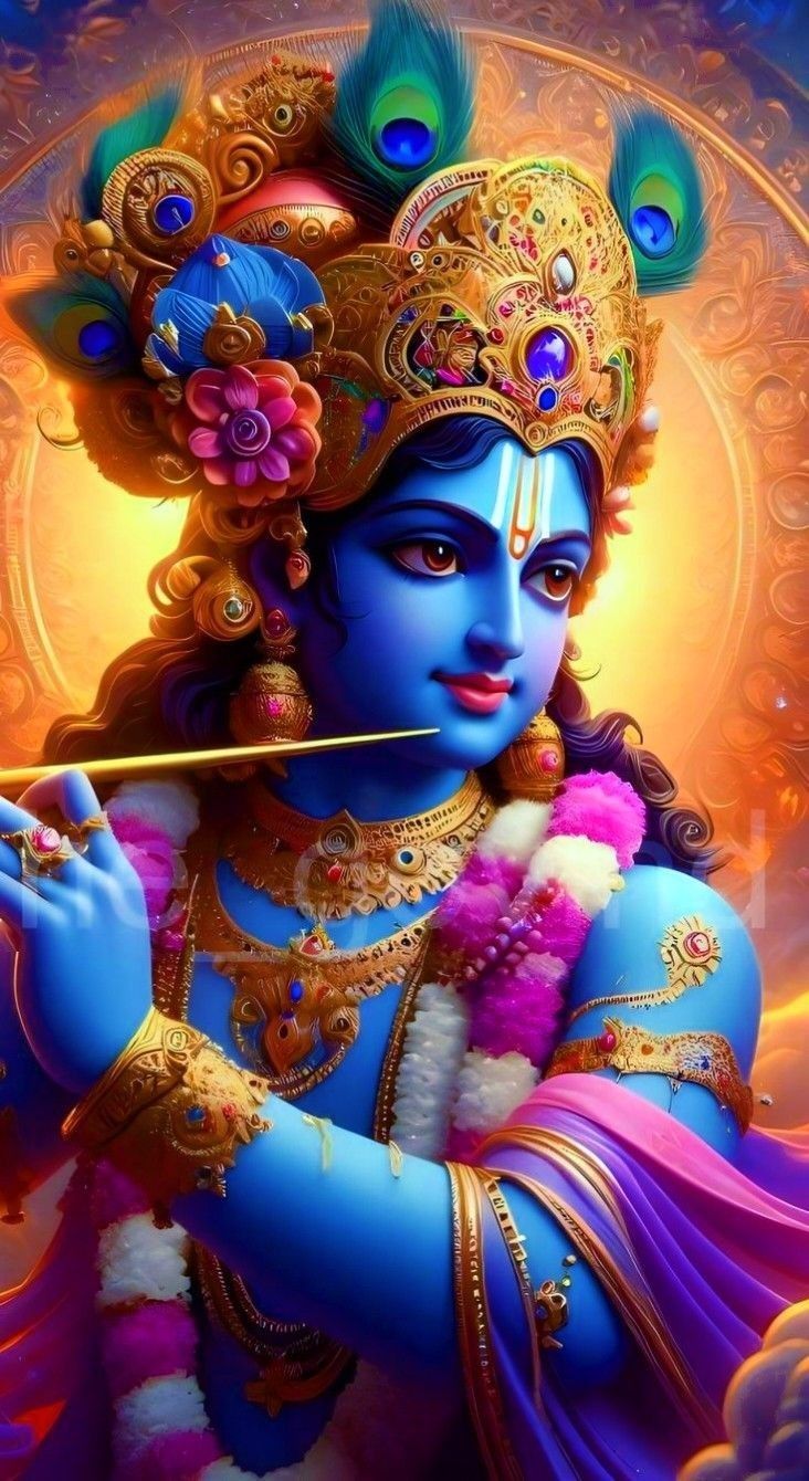 Lord Krishna with flute and peacock feather