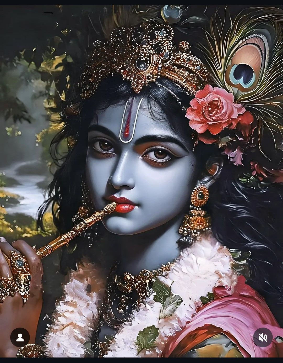 Lord Krishna playing a flute, divine portrait