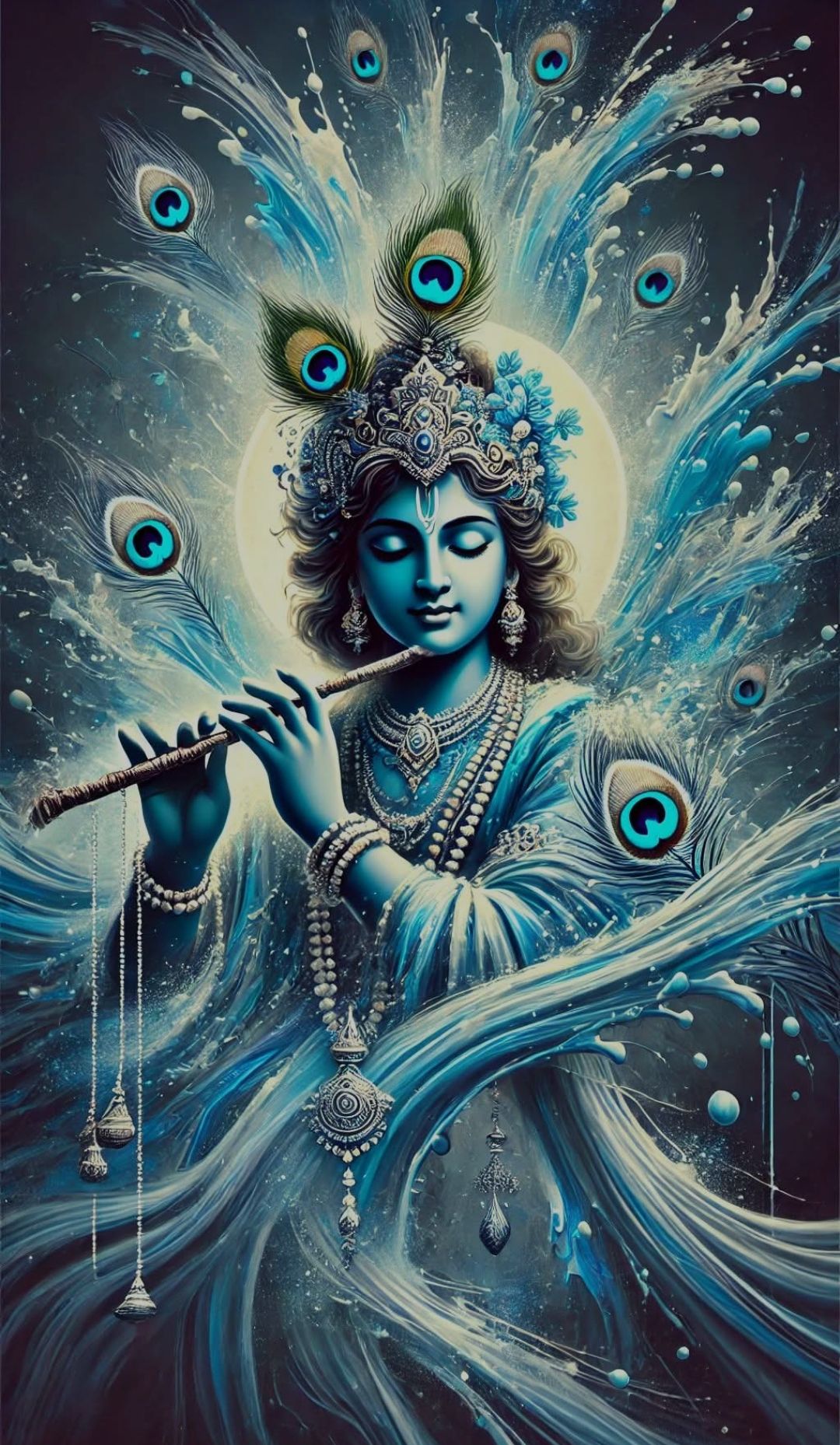 Krishna playing flute, divine blue avatar