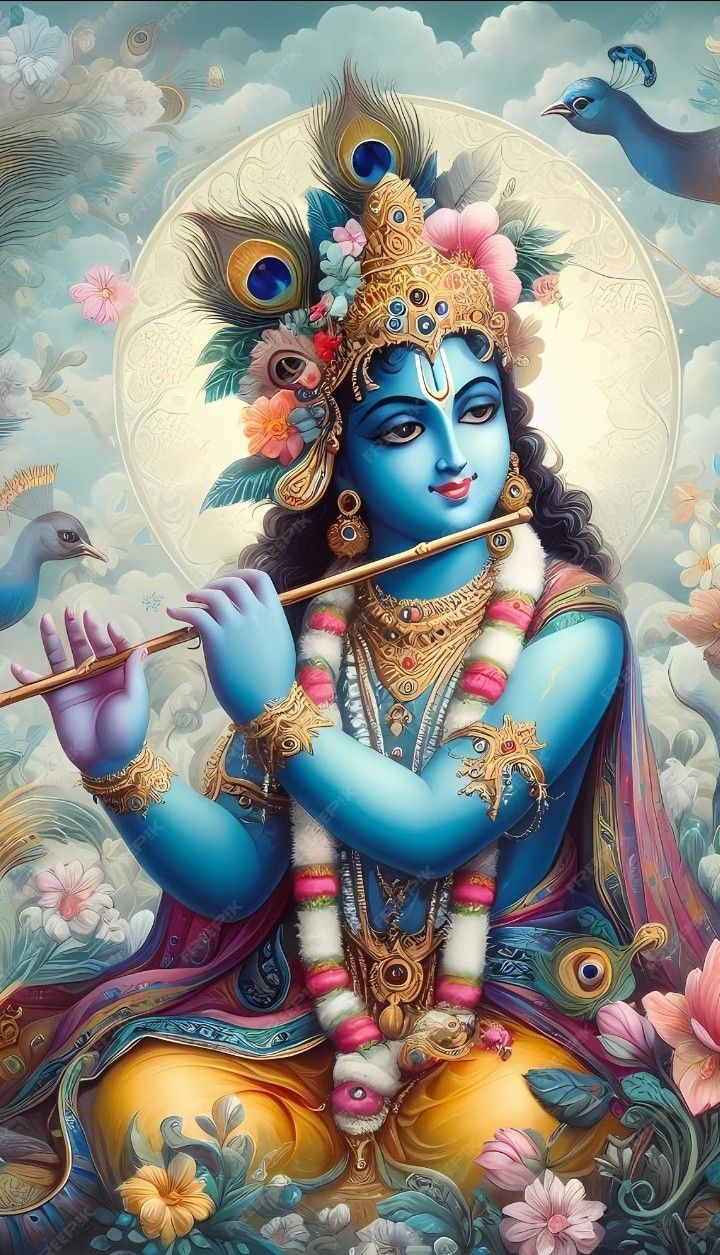 Krishna playing flute divine wallpaper