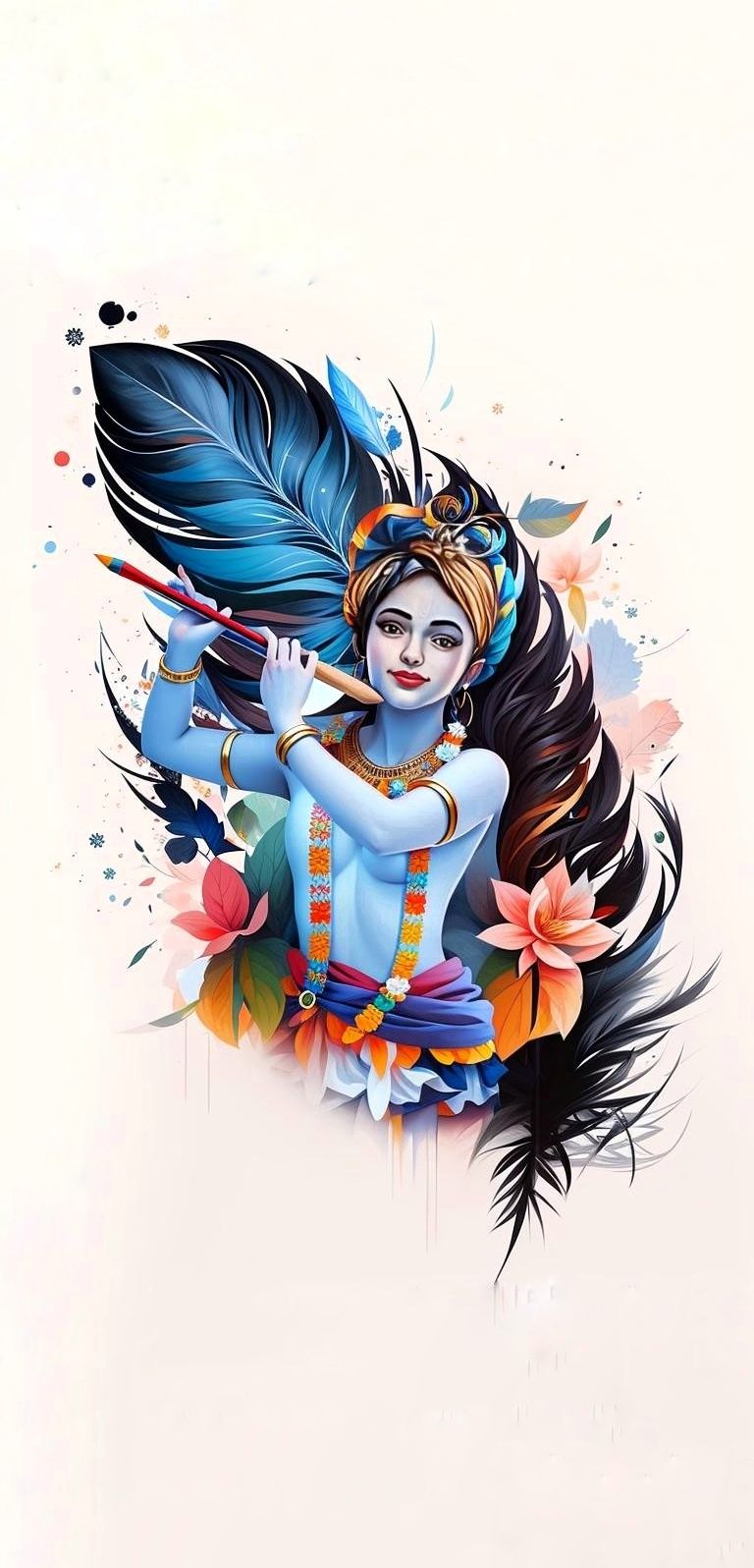 Krishna playing flute with peacock feather