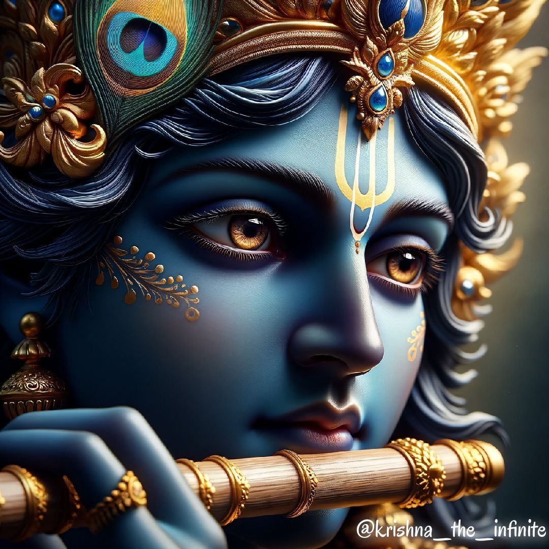 Krishna playing the flute, divine portrait.