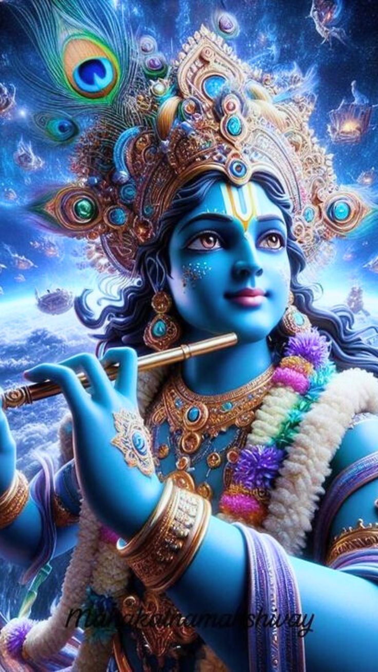 Krishna playing the flute, divine image.