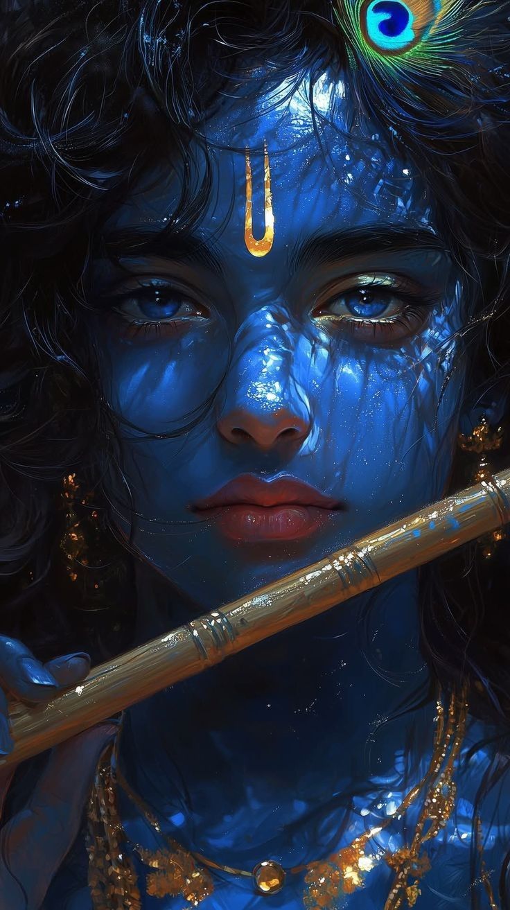 Krishna playing the flute, divine portrait