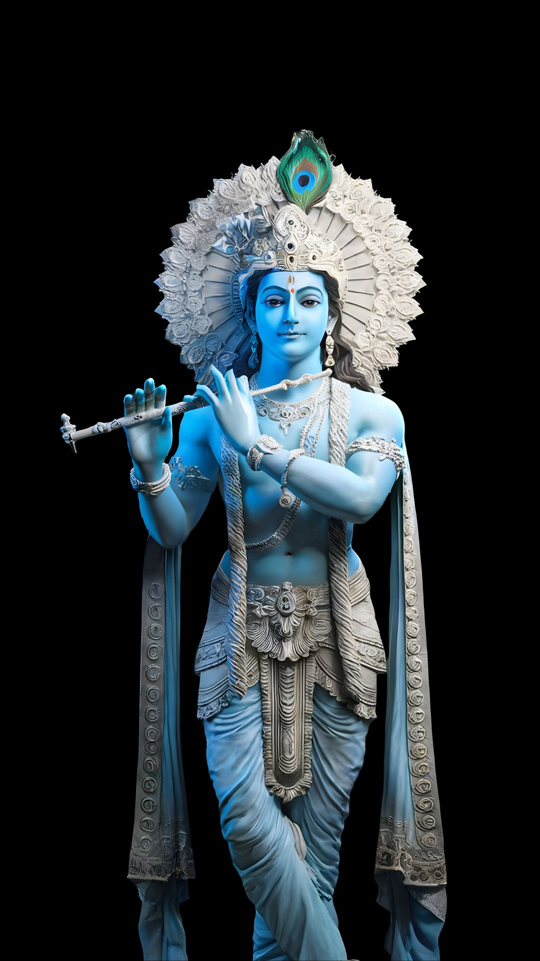 Blue Krishna playing a flute statue