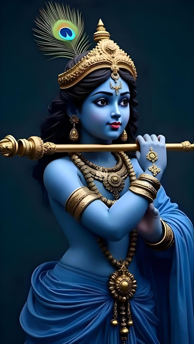 Krishna playing a flute, divine portrait