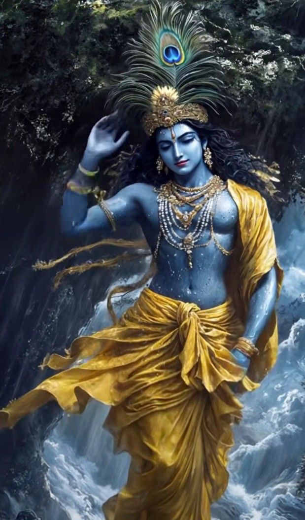 Lord Krishna playing the flute in Vrindavan