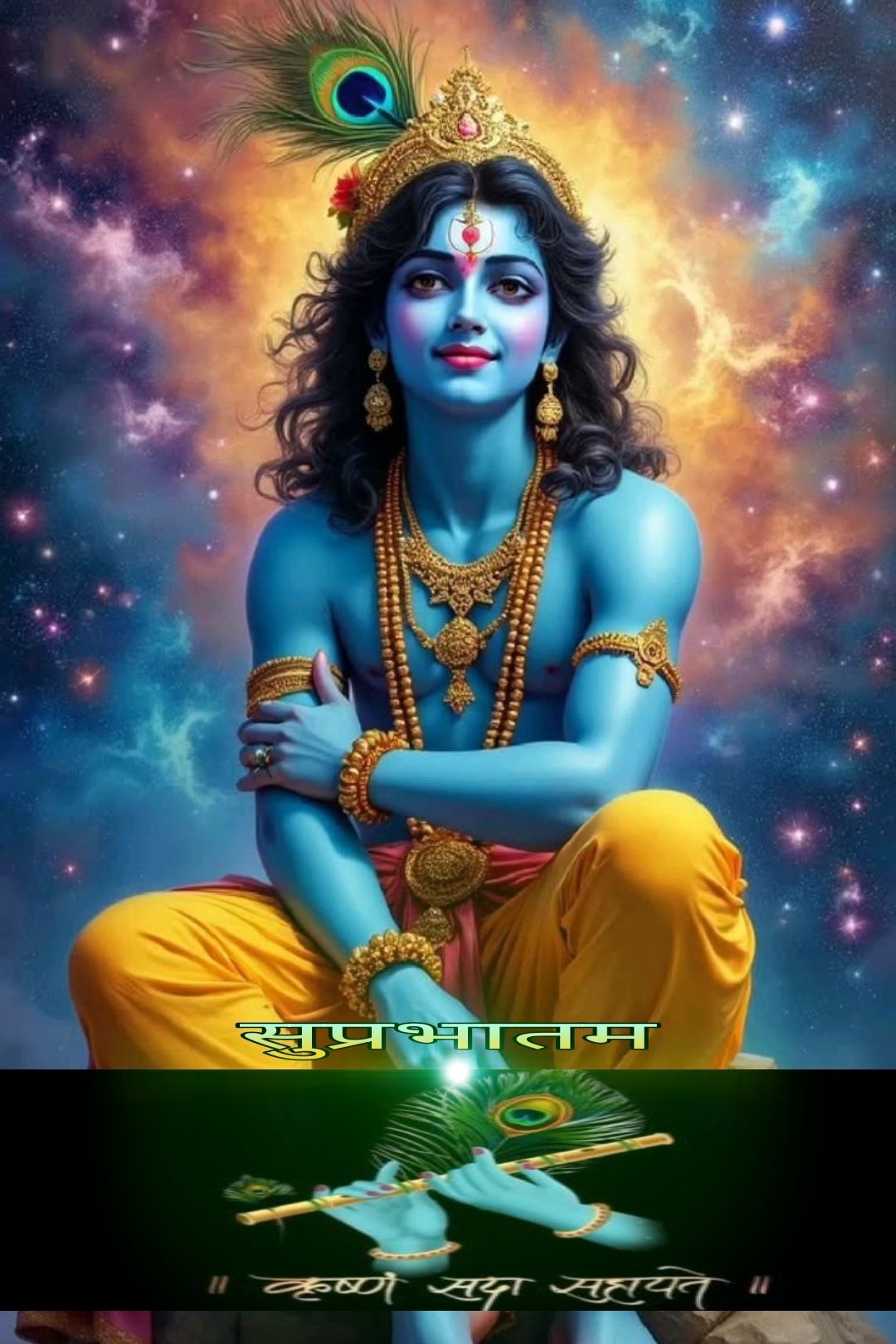 Lord Krishna with flute and peacock feather