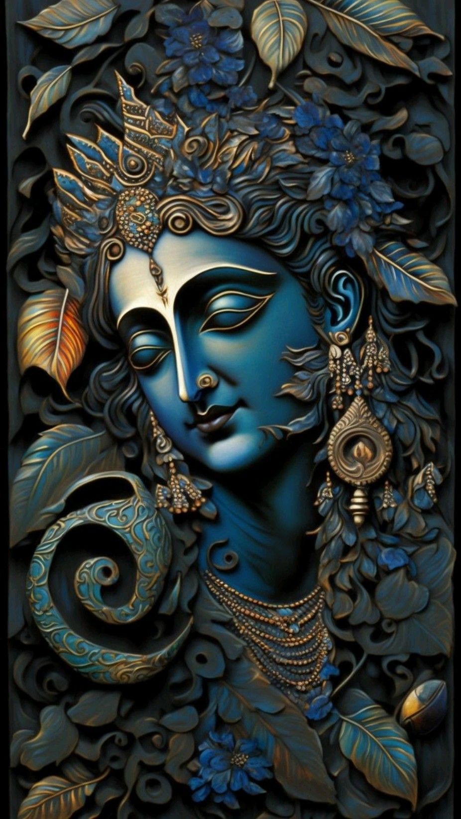 Blue Krishna with peacock feather crown