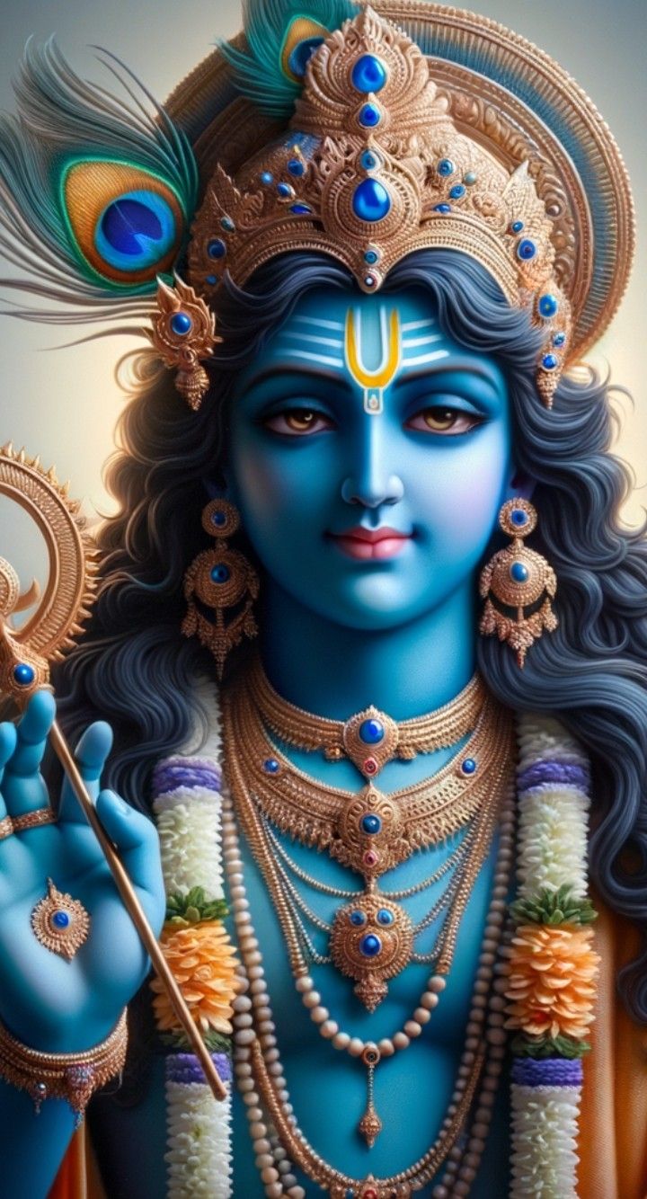 Lord Krishna playing a flute, divine portrait