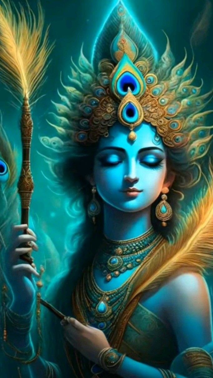 Krishna with peacock feather, divine beauty.