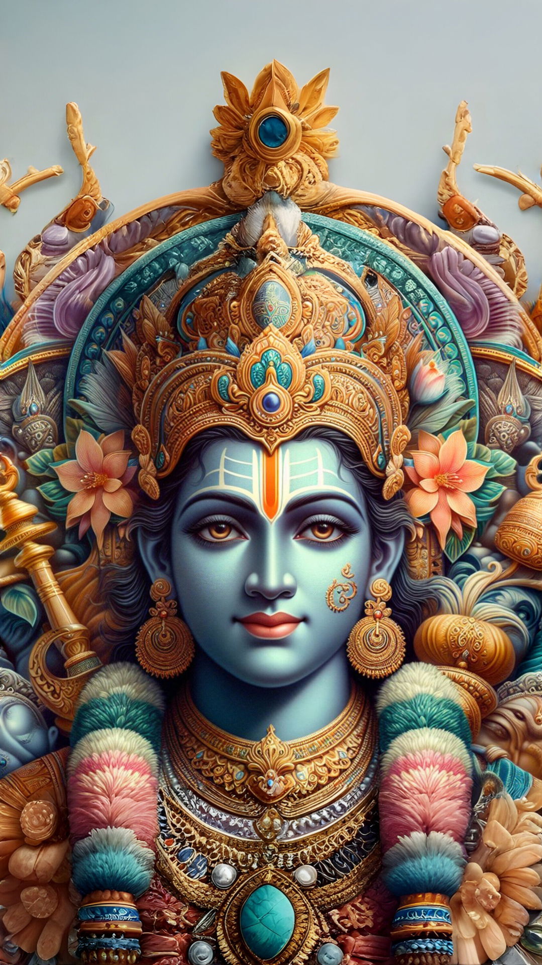 Blue-skinned Krishna with ornate crown