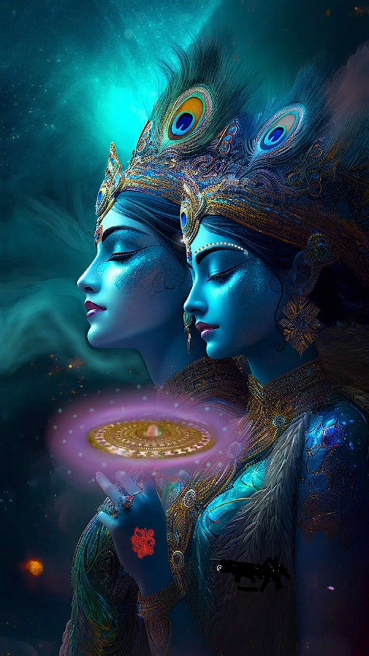 Lord Krishna serene portrait cosmic background
