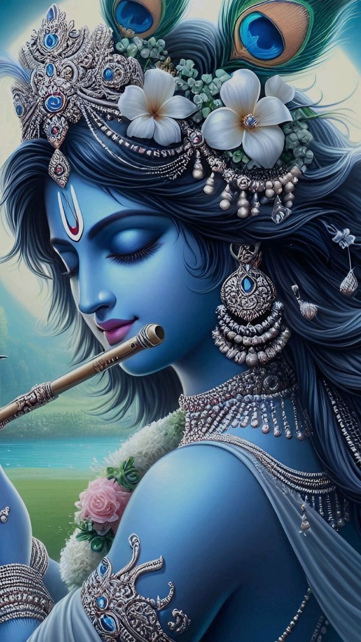 Krishna playing the flute, divine portrait