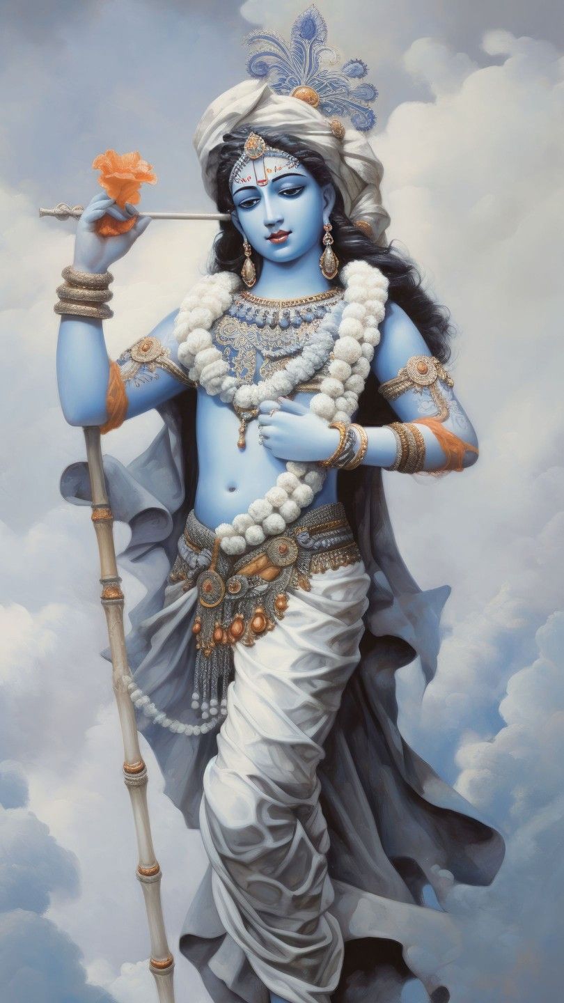 Lord Krishna playing a flute, divine image.