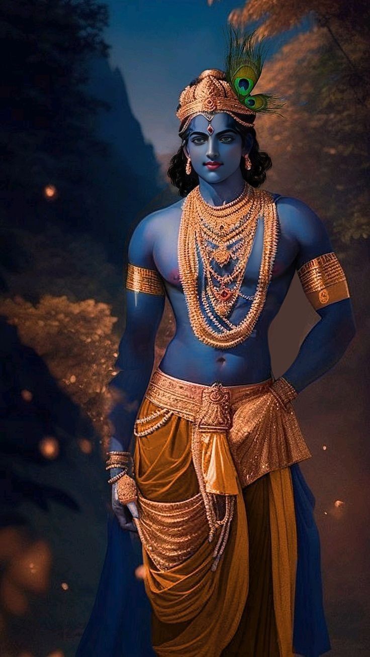 Divine blue Krishna with peacock feather