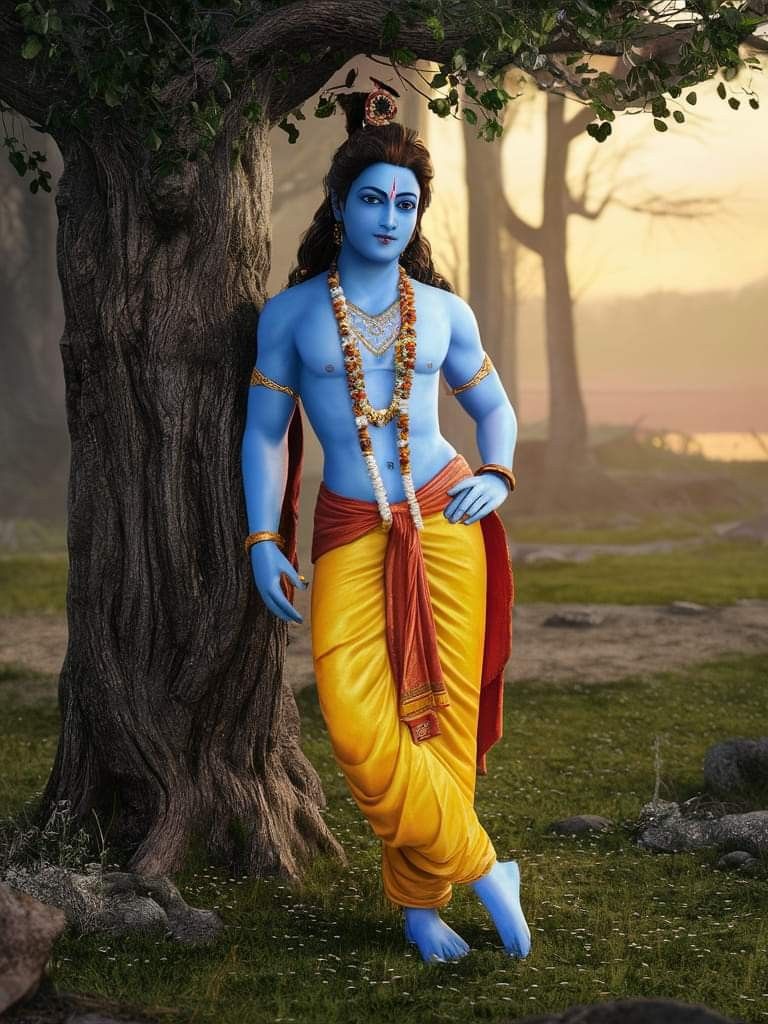 Lord Krishna in a serene forest scene