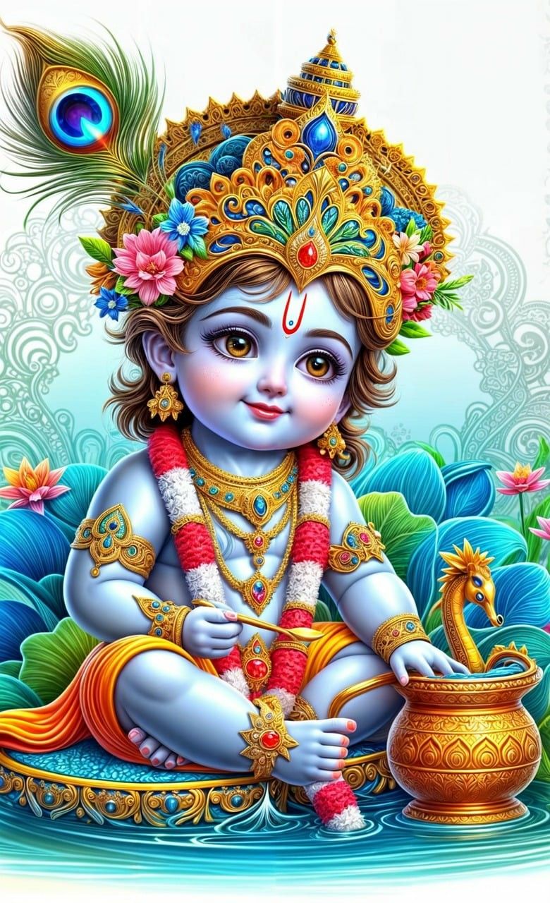 Cute baby Krishna with peacock feather