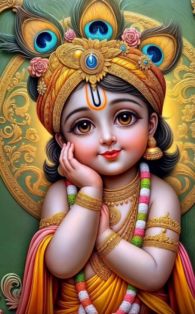 Adorable baby Krishna with peacock feather