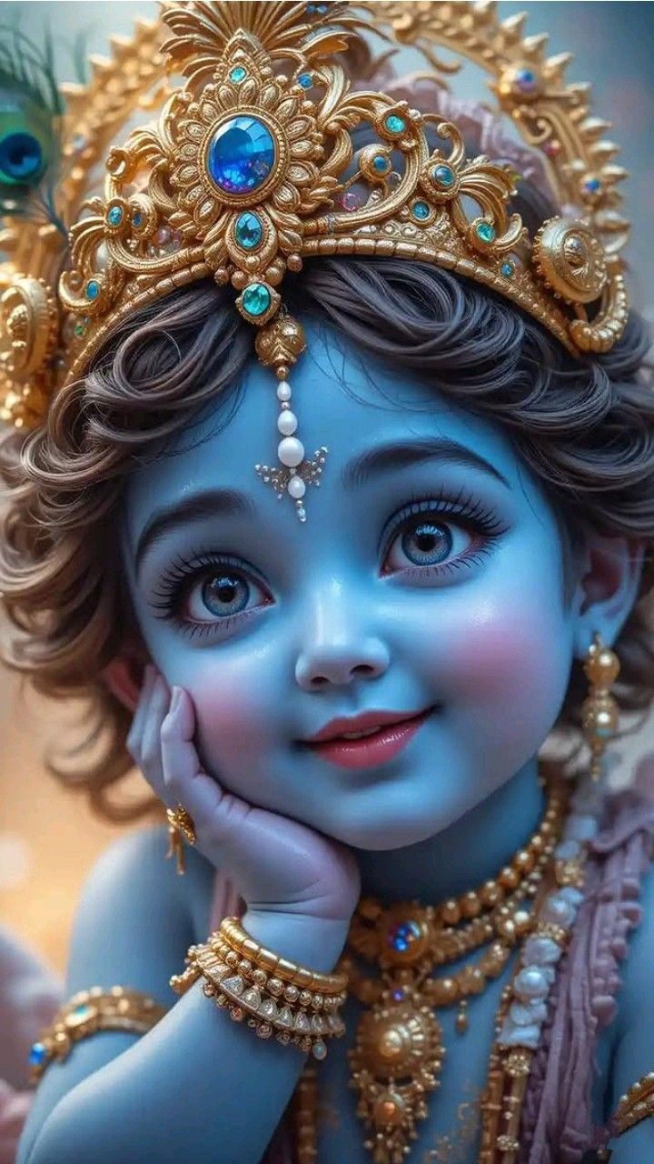 Cute Bal Krishna with peacock feather