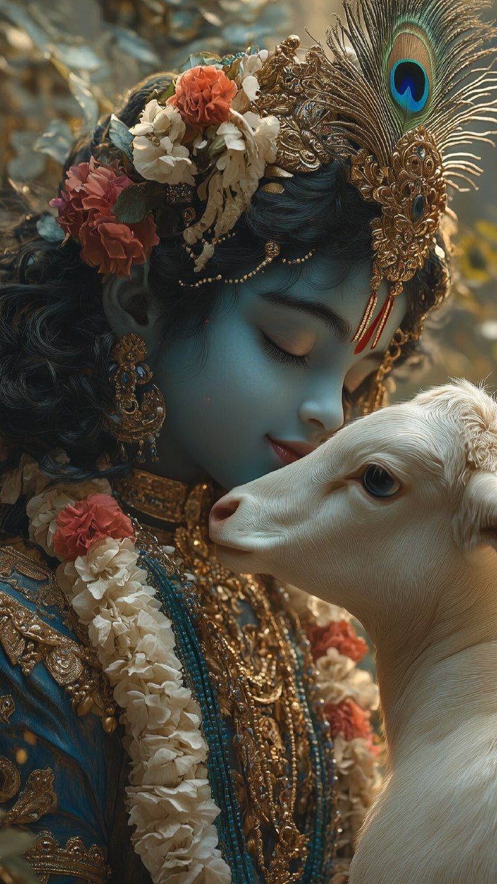 Krishna with a calf, devotional art