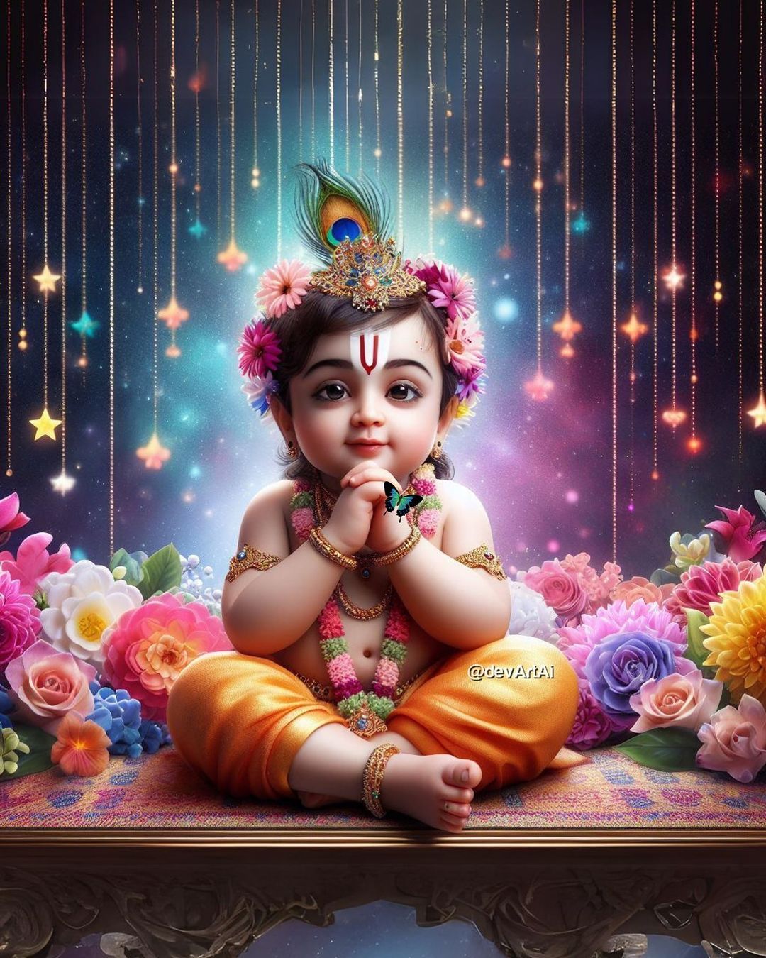 Baby Krishna with peacock feather portrait