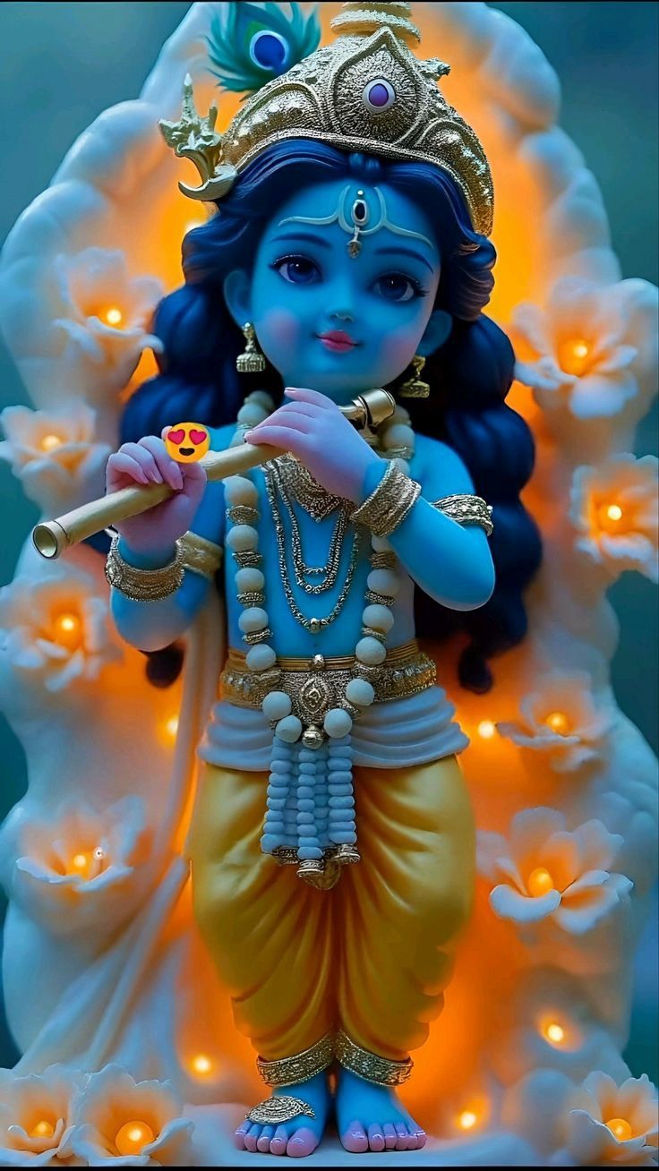 Baby Krishna playing a flute.