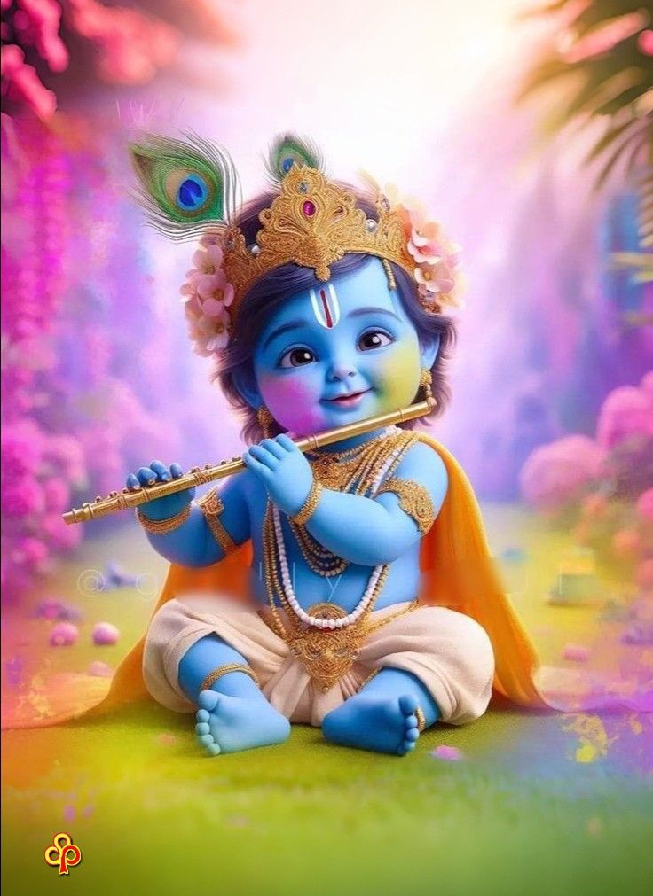 Baby Krishna playing a flute