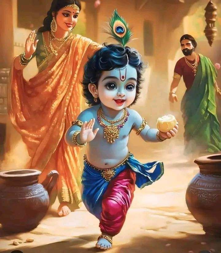 Baby Krishna stealing butter, divine wallpaper