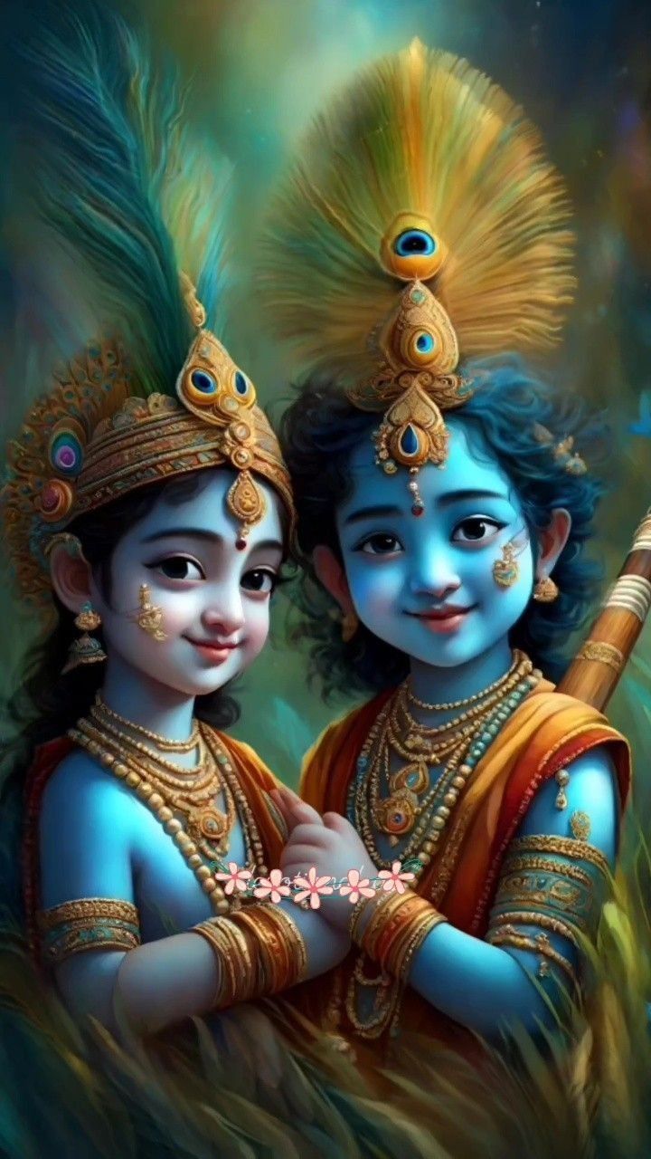 Little Krishna and brother playful embrace