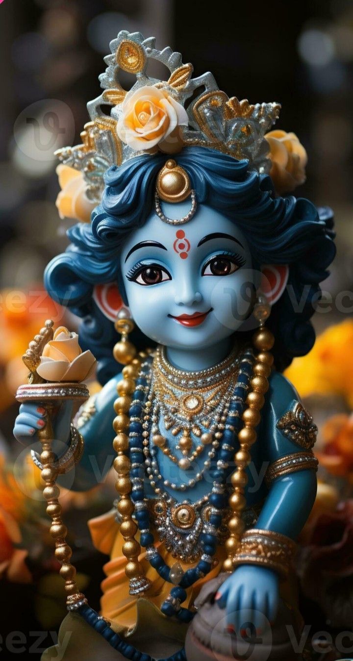 Adorable Bal Krishna with floral garland