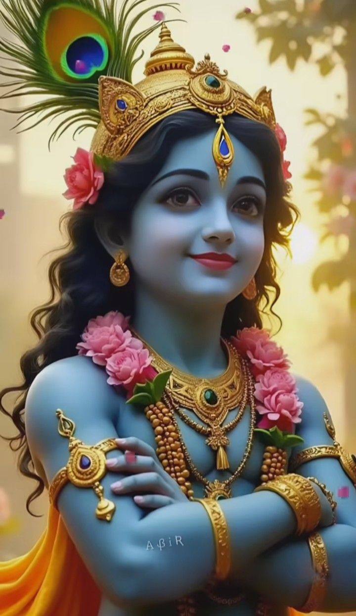 Adorable baby Krishna with peacock feather