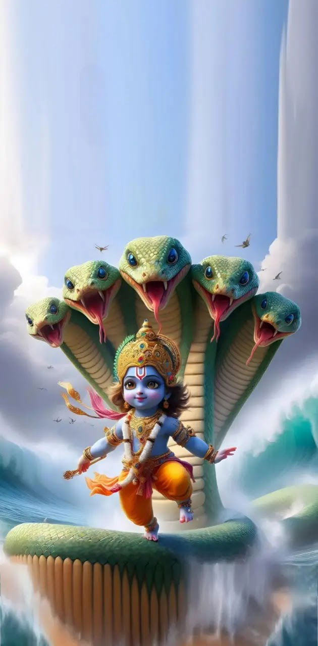 Krishna protected by Sheshnag, divine image
