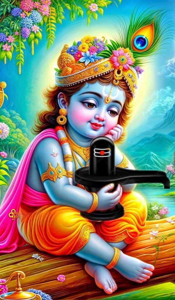 Baby Krishna with Shiva Linga