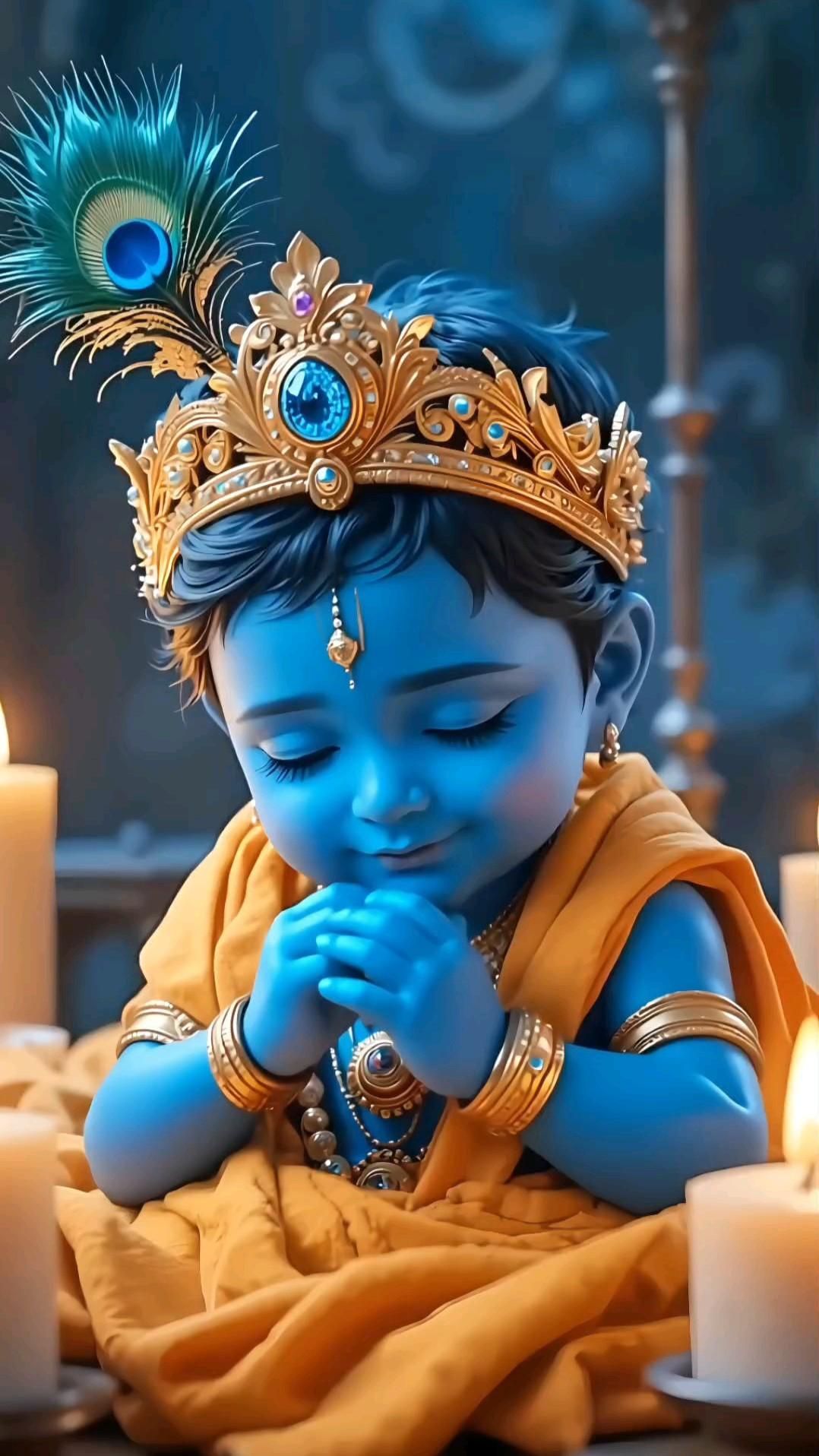 Little Krishna with folded hands praying