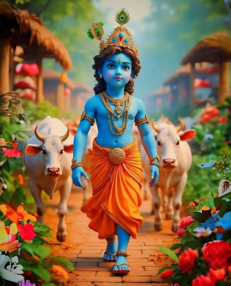 Little Krishna walks through village