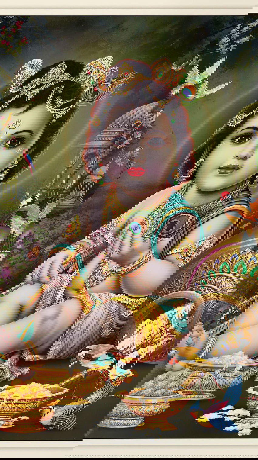 Baby Krishna with butter and peacock feather