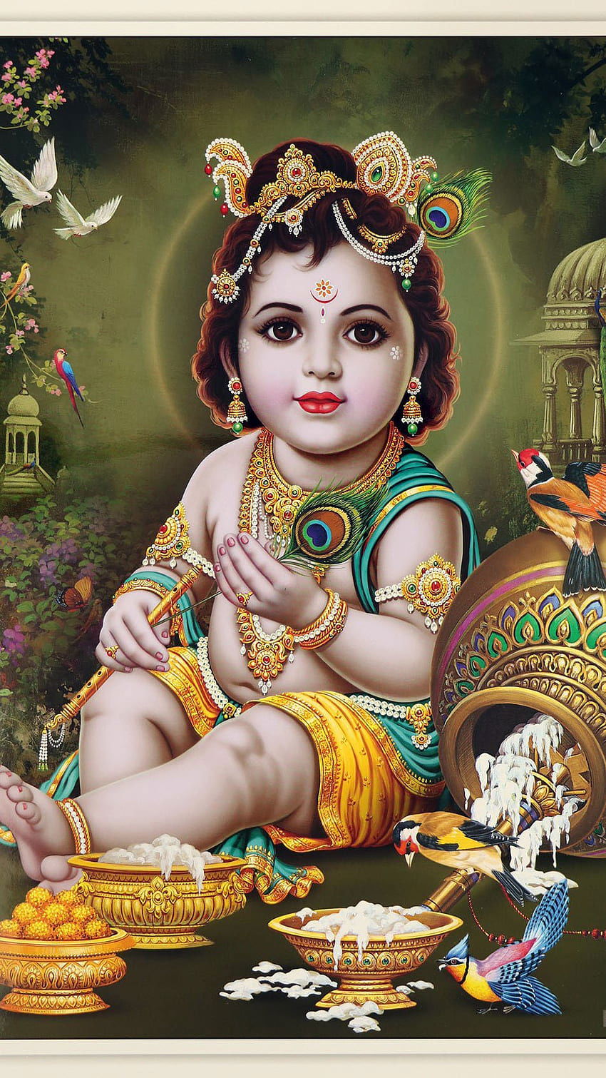 Baby Krishna with butter and peacock feather