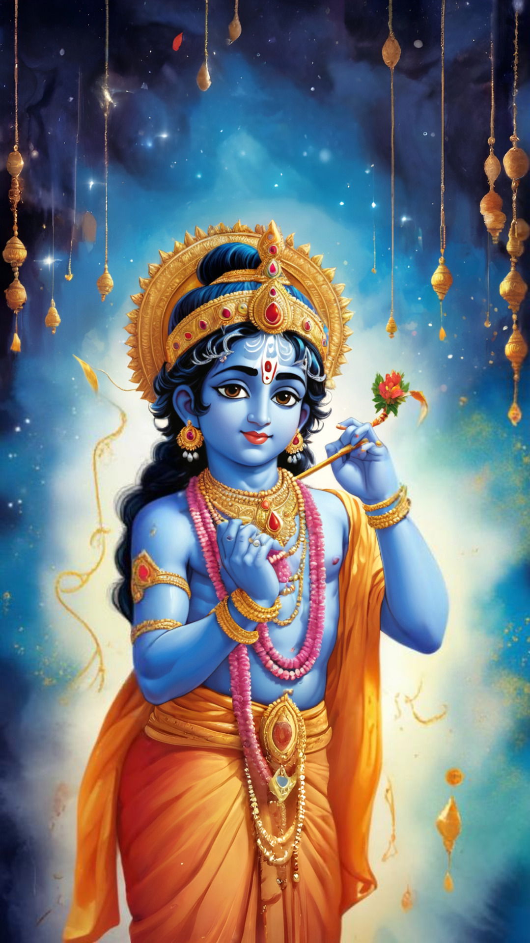 Baby Krishna with starry background