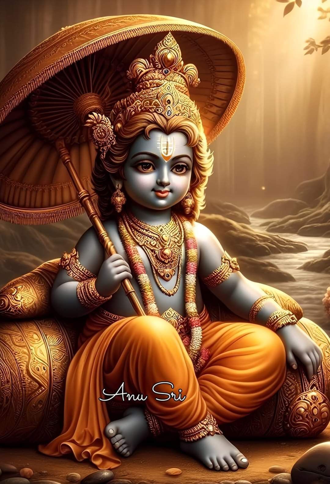 Baby Krishna seated on a lotus