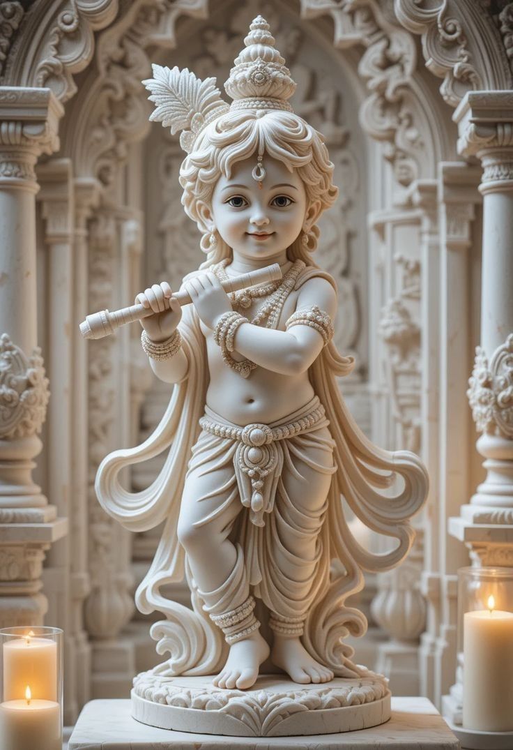 Marble statue of Krishna playing flute