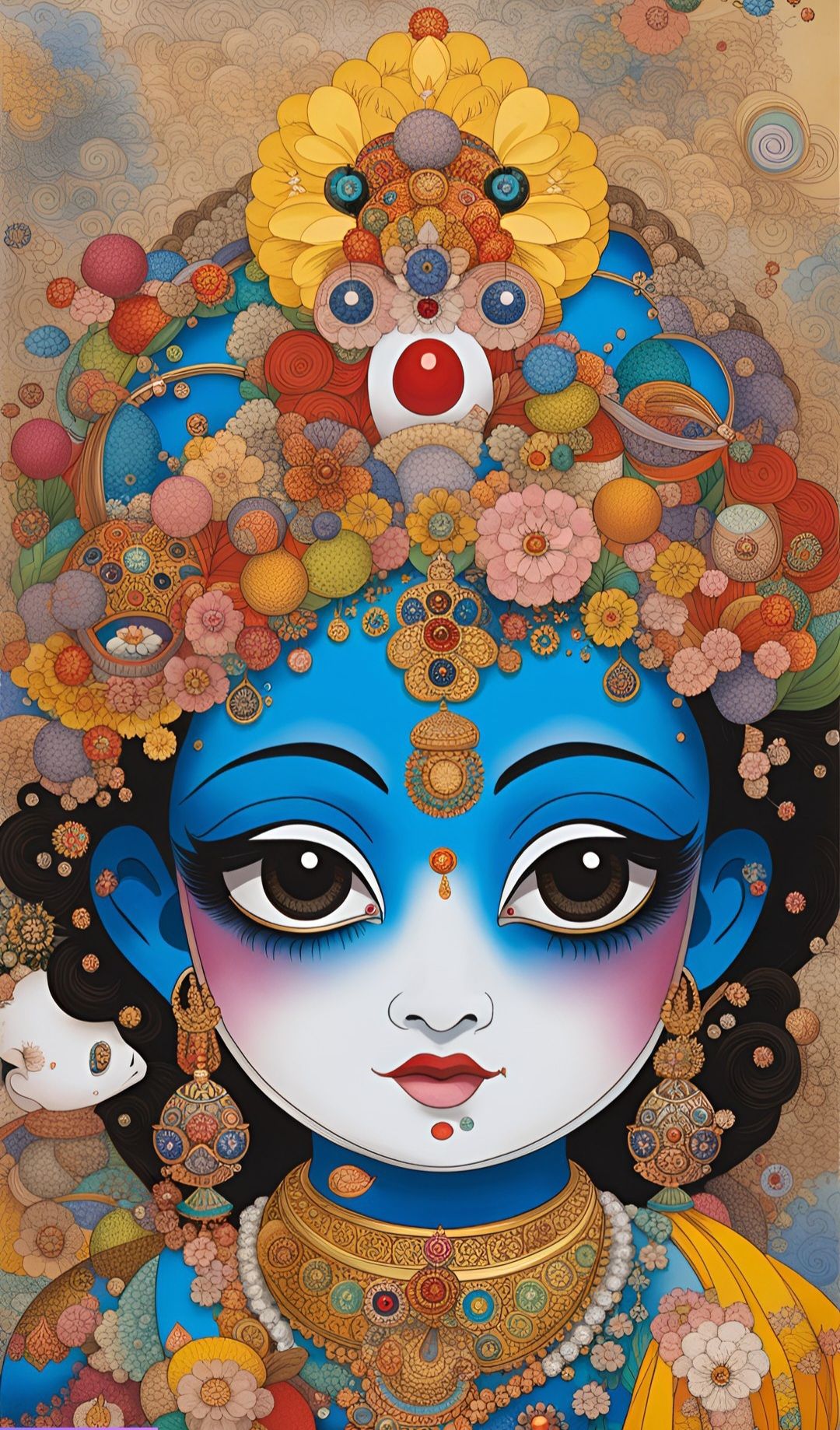 Blue-skinned Krishna with floral halo