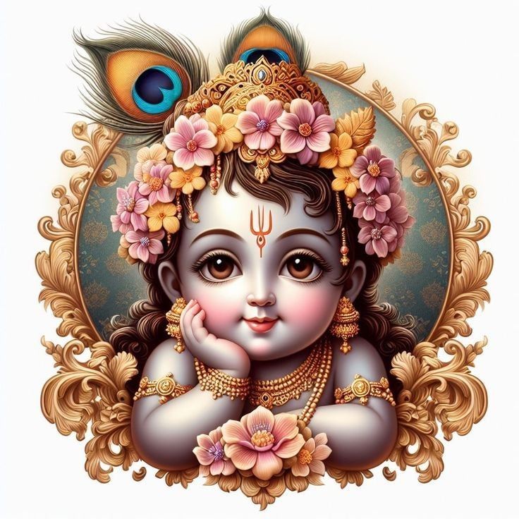 Cute baby Krishna with peacock feather