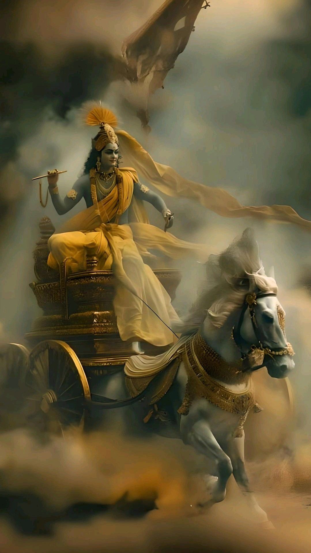 Krishna drives chariot in Kurukshetra war